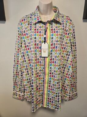 NWT Robert Stock Signature Multicolor Novelty Print Button-Up Shirt